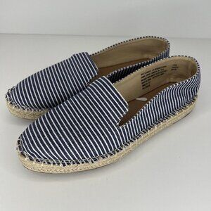 Time and Tru Blue Stripe Canvas Espadrille Women's Size 9 Casual Slip-On Flats